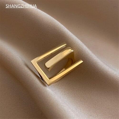 SHANGZHIHUA European and American Exaggeration Gold Geometric Open Rings For Woman 2021 New Fashion Korean Jewelry