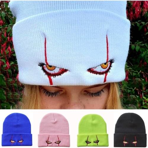 Scary Clown Eyes Beanies Winter Hats For Women Men Teens Hip Hop Horror Fashion Knitted Solid Color Bonnets Beanie Hat