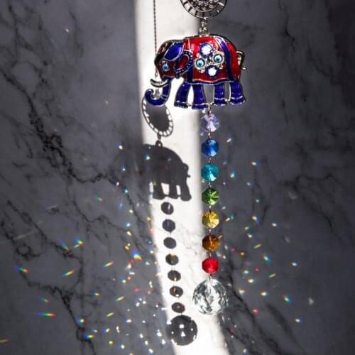 H&D Elephant Turkish Blue Evil Eye Suncatcher Rainbow Maker Home Window Protection Hanging Charm with Chakra Crystals Ornament