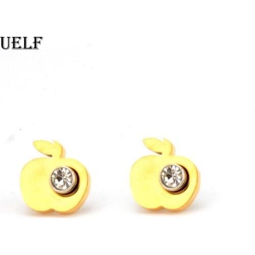 Uelf Cute Zirconia Earrings Stainless Steel apple Crystal Stud Earrings Dainty Gift