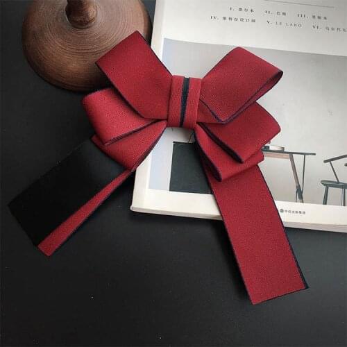 Vintage New Woman Brooches Pin Big Red Ribbon Bow-knot Bow Tie Fashion Shirt Accessories