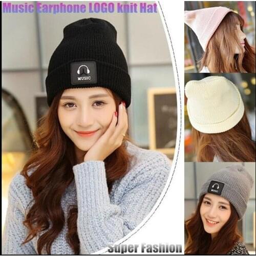 Men&Women Beanie Top Quality Hip-hop Slouch Unisex Woolen Knitted Cap Winter Snap Slouch Bonnet Hat,with Music Earphone LOGO