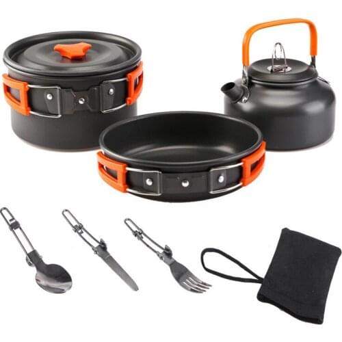 XC Camping Tableware Set Outdoor Aluminium Cookware Utensils Cooking Teapot Picnic Kettle Pot Frying Pan 3Pcs Camping Equipment