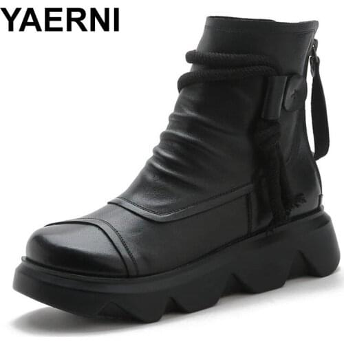 YAERNI 2021 Autumn Winter Ladies Ethnic Martin Boots Round Toe Zipper Short Boots Fashion Female Footwear Women Shoes