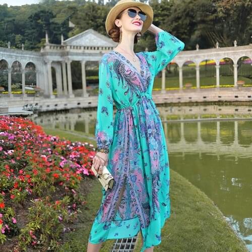 ZUOMAN 2021 Spring Summer Mulberry Silk Two Piece Midi Dress Vintage Plus Size Print Runway Dress Elegant Women Party Vestidos