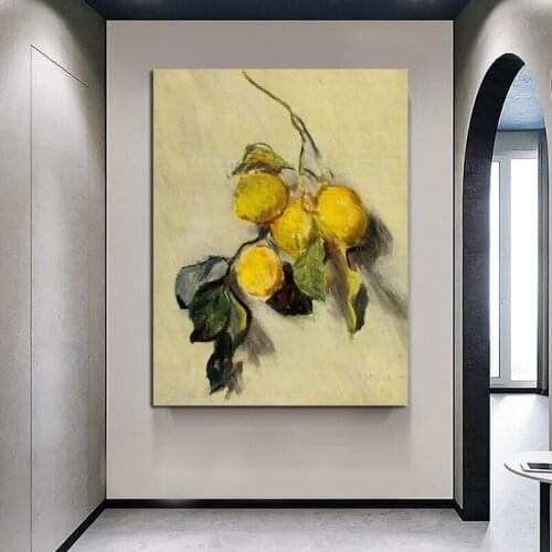 100% Hand Painted Monet Impression Branch of Lemons,1883 Abstract Art Oil Painting Bedroom Decoration Wall Pictures Frameless