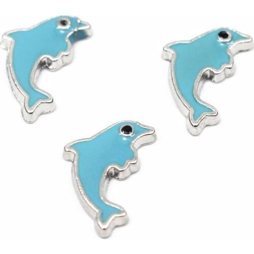 20Pcs/Lot Blue Dolphin Alloy Floating Charms Hand-made DIY for Glass Lockets