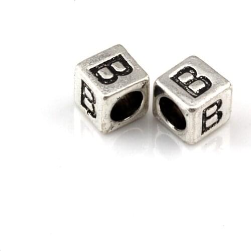 200Pcs Metal Letter "B" Loose Spacer Beads For Jewelry Making, Big Hole 4.5mm Findings Bracelet Necklace DIY Accessories D-88