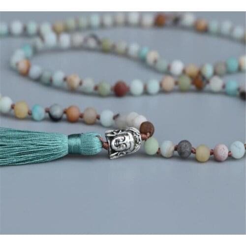 6mm Natural Amazonite 108 Beads Tassels knot Necklace Buddhism Sutra Ruyi elegant fengshui MONK pray Healing Meditation DIY