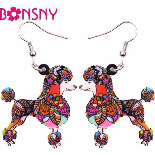 Bonsny Acrylic Poodle Dog Pattern Earrings Drop Dangle Long Big Novelty Animal Jewelry For Women Girls Gift Party Decoration New