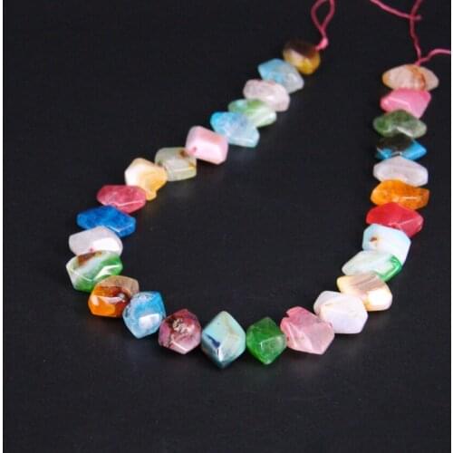 15.5"/strand Rainbow Raw Crack Agates Faceted Nugget Slab Beads,Mixed Color Natural Onxy Gems Cut Slice Pendants Jewelry Making