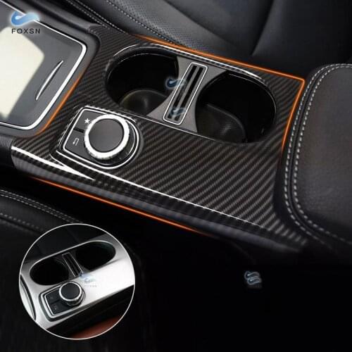 For Mercedes Benz A GLA CLA Class W176 X156 C117 Chrome / Carbon Fiber Texture Car Center Console Water Cup Holder Cover Trim