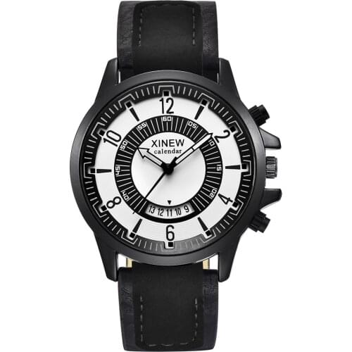 XINEW Watches Mens Leather Casual Quartz Watch Men Military Sports Wristwatch Erkek Saat Vintage Watch Relogio Masculino 2229