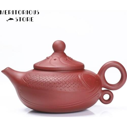 Fish Shape Yixing Purple Clay Teapot Chinese Raw Ore Handmade Kung Fu Zisha Teaware 340ml Free Shipping Beauty Kettle Tea Set