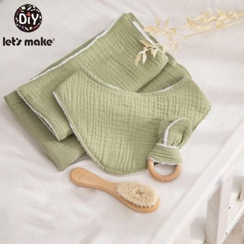 Lets Make Baby Bath Set Facecloth Bibs Bath Brush Kid Rattle 100 % Cotton Burp Kindergarten Washcloth Boss Baby Christmas Gift