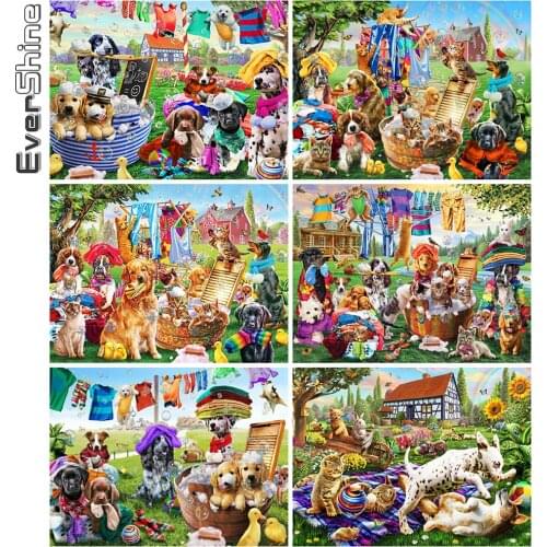 Evershine Diamond Mosaic Dog Cross Stitch Diamond Painting Animal Full Square Round Rhinestone Embroidery Sale Home Decoration