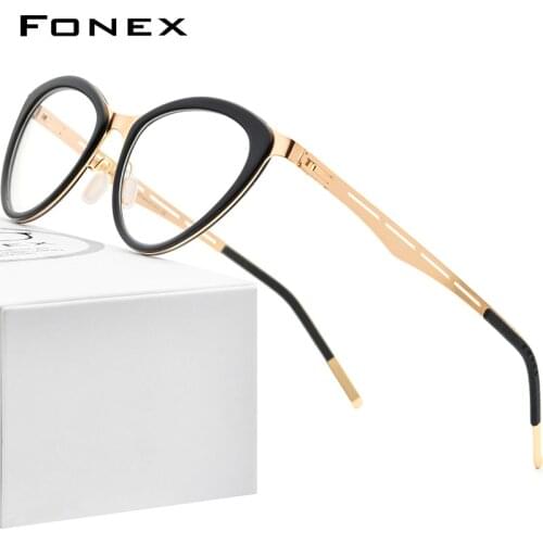 FONEX Acetate Eyeglasses Frame Women Myopia Prescription Cat Eye Glasses 2020 New Optical Brand Designer Screwless Eyewear F1008