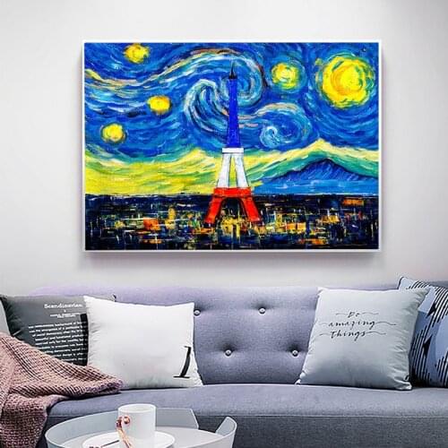 Town Blue Cloud Yellow Watercolor Canvas Painting Oil Posters and Printing Wall Art Picture for Gallery House Room Decor Cuadros
