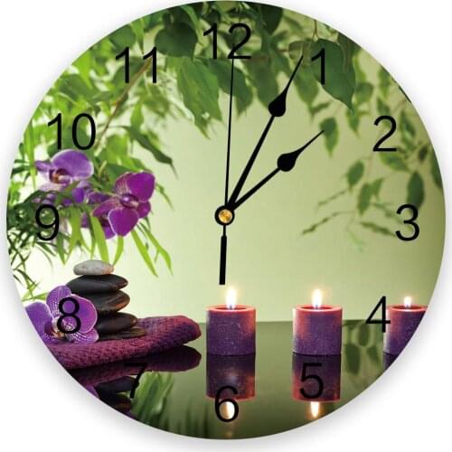 Zen Orchid Green Leaf Stone Wall Clock For Home Decoration Living Room Quartz Needle Hanging Watch Modern Kitchen Clock