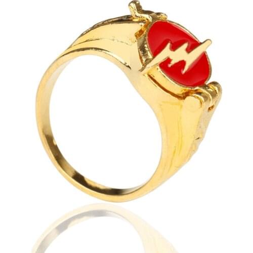 Gold Color Movie Comic The Flash Ring Lighting Logo Ring Men Women Cosplay Jewelry Christmas Gift
