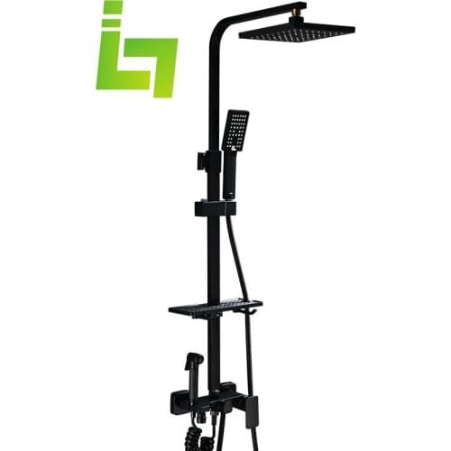 Matte Black Bathroom Shower Faucet Set withe shelf Rainfall Shower Mixer Tap Bathtub Shower Mixer Tap 3-way Shower Mixe