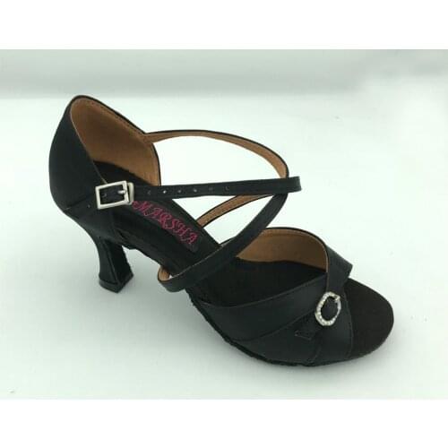 Fashional and comfortable womens latin dance shoes salsa ballroom tango shoes in black satin 6235BLK