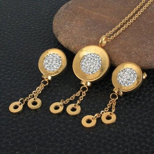 Round Fashion Stainless Steel Jewelry Sets For Women Gold Color Pendants And Earrings SEWZALCA