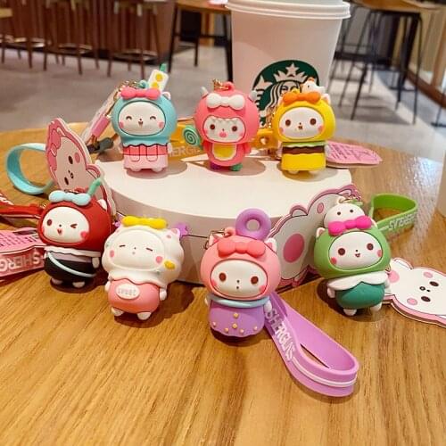 Cartoon Dessert Key Button for Girls Doughnut Dumpling Cola Ice Cream Key Chain Bag Hanging Piece Lovers Accessories Kids Gift