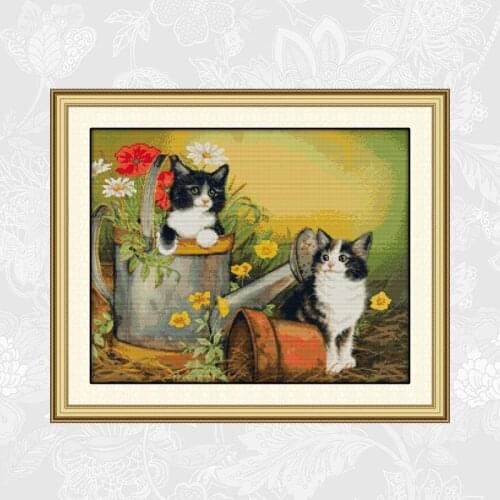 Two kittens Needlework 14CT 11CT Counted Printed Canvas Cross Stitch Schemes Embroidery thread set DIY Handmade Crafts