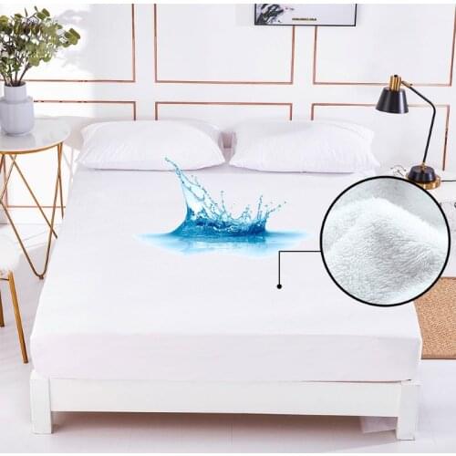 100% Cotton Terrycloth Mattress Cover White Solid Color Waterproof Mattress Cover For Hotel Soft Bed Pad Protector No Pillowcase