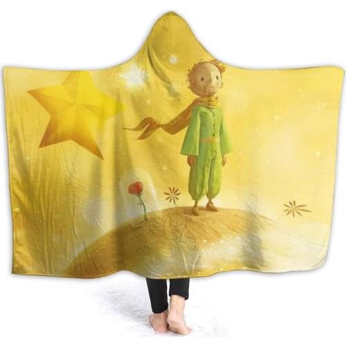 Wearable Cartoon Fur Blanket with Hooded Little Prince Cute Bed Blanket Coral Velvet Warm Throw Blanket In Winter
