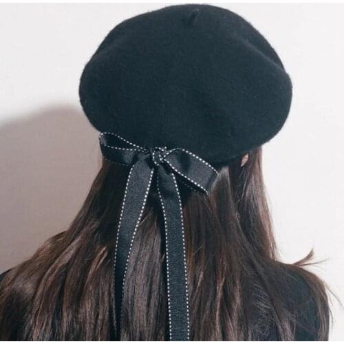 2020 New Fashion Women Soft Bow Elegant Berets Winter Warm Hat