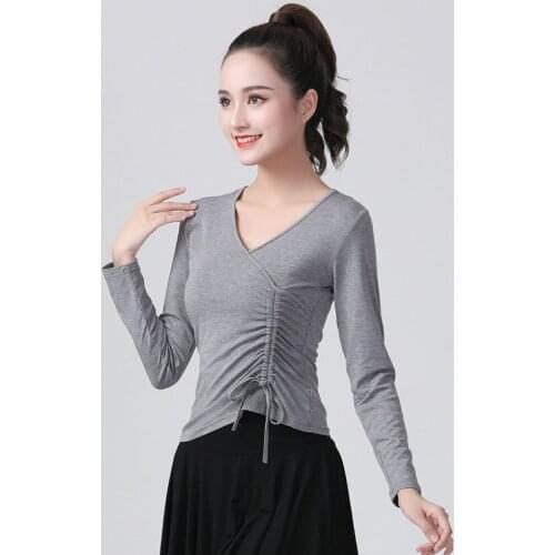 2021 New CM012 Long Sleeve Female Latin Dance Tops Wrinkle Design Latin Dancing Tops Performamnce Modern Dance Dress