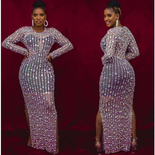 HHDMV 2021 New Women Fashion Sexy High Street Style Long Dress Long Sleeve Round Neck Dress Appliques Floor Length Dress