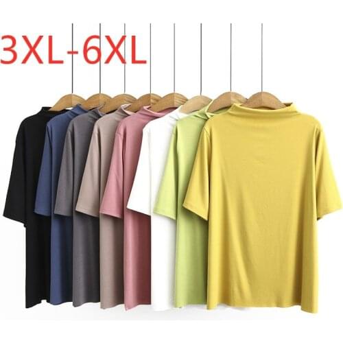 New 2021 Ladies Spring Autumn Plus Size Basic Tops For Women Large Half Sleeve Loose Yellow Turtleneck T-shirt 3XL 4XL 5XL 6XL