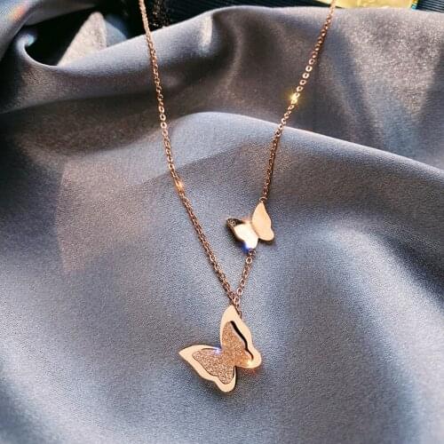 Fashion Double Butterfly Clavicle Necklace for Women Simple Geometric Stainless Steel Necklace Choker Collares Jewelry 3 Colors