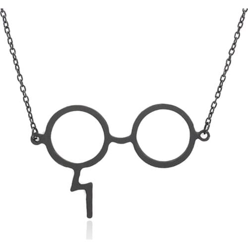Silver Plated Golden Black Magic Glasses Frame Metallic Necklace for Women