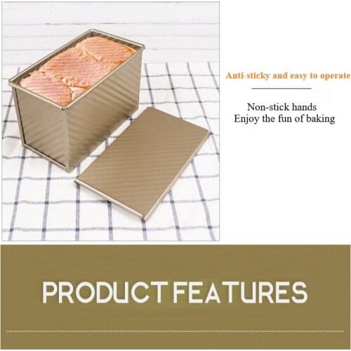 Rectangular toast box bread mold non-stick gold 450g corrugated toast box with lid baking tool