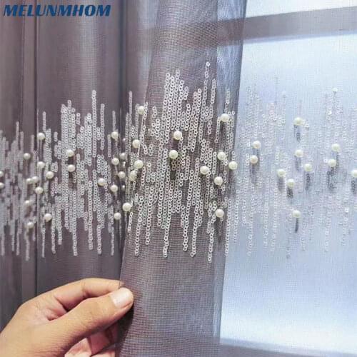 Limited Sale Luxury Embroidery 3d Sequined Tulle For Living Room Gray Pearls Sheer Curtain For Children Bedroom Screen