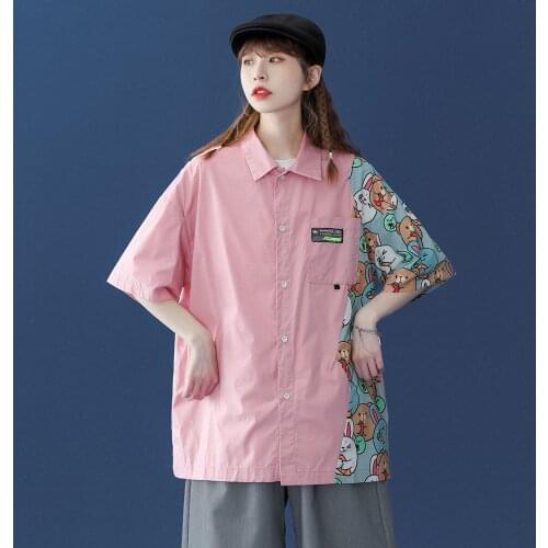 2021 Summer Mens Loose Stitching Loose Tops Clothes Shirts Short Sleeve Shirt Camisa Masculina Streetwear Mens Fashion Shirts