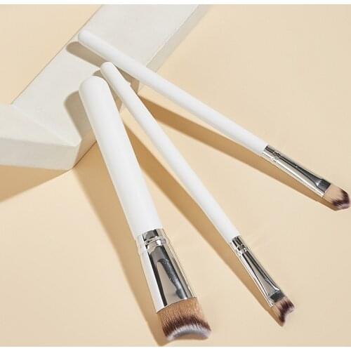 Saiantth 3pcs/set white silver wood aluminum curve bristle foundation eyeshadow eyeliner eyebrow makeup brushes beauty tool