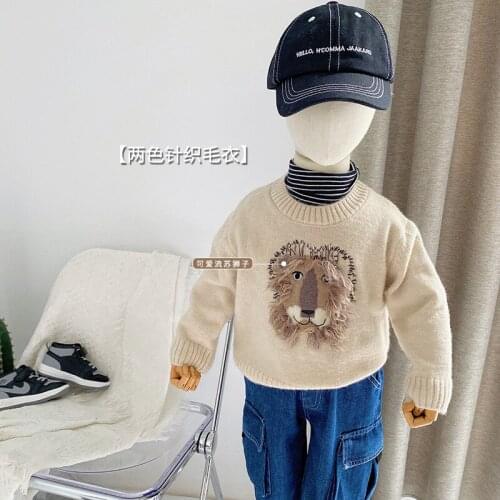80-130 Cm Spring Autumn Girls Cartoon Lion Sweaters Baby Kids Children Clothes