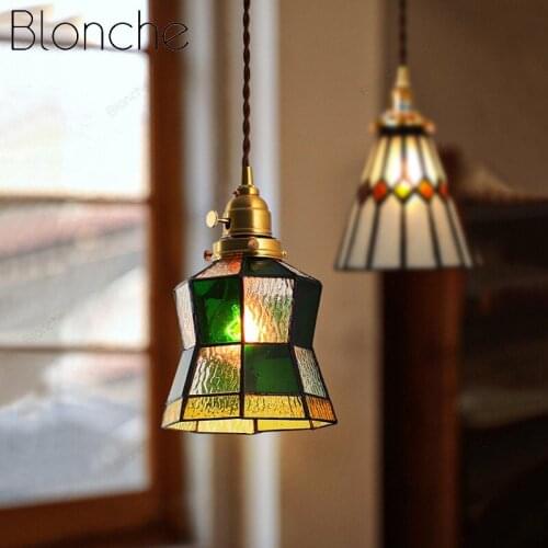 Tiffany Colorful Glass Pendant Lights Fixtures Dinning Living Room Bedroom Lamp Mediterranean Vintage Retro Bar Hanging Light