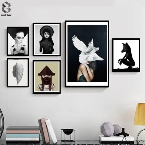 Vintage Girl Dark Cuadros Posters and Prints Black White Wall Art Canvas Painting Wall Picture For Living Room Home Decoration
