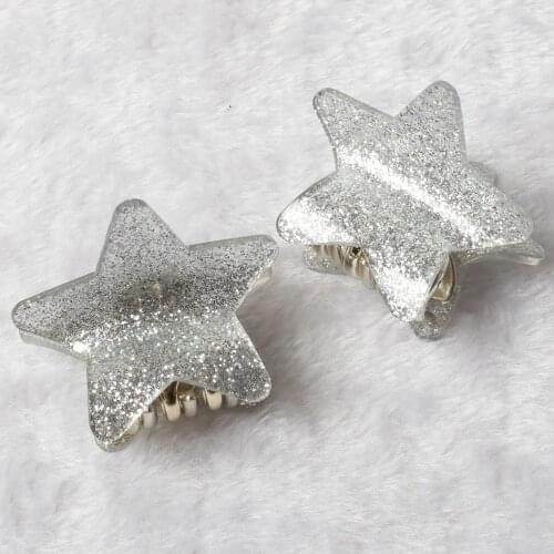2pcs/set Star Hair Claw Silver Color Hair Crab Shining Hair Clips For Girl Make Acrylic Hair Accessories Medium Hairpin