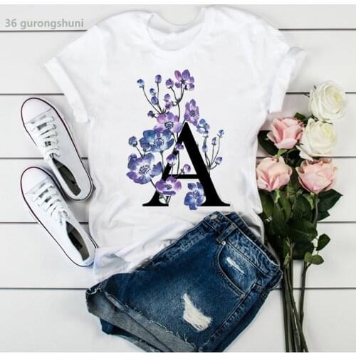 Tee shirt femme plant flower letter printing womens t shirt summer Harajuku tshirt 90s Korean style clothes white pink tops