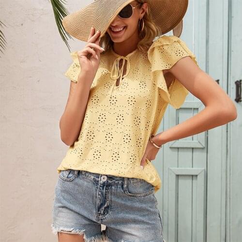 2021 Summer Fashion New Style Y2k Sexy Print Ladies T-Shirt Lotus Leaf Sleeve V-Neck Bandage Fitted Woman Shirt Basic Harajuku