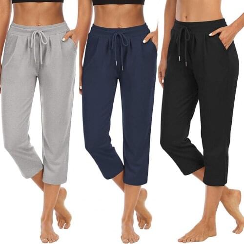 Women Yoga Leggings Capri Pants Drawstring Solid Color High Waist Loose 3/4 Trousers for Fitness Workout trousers