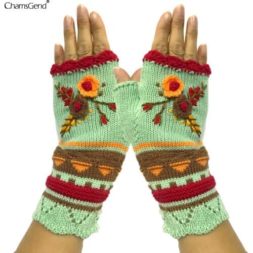 Women Gloves Hand Warmer Winter Gloves Women Arm Crochet Knitting Hand Hook Small Flower Mitten Warm Fingerless Gloves