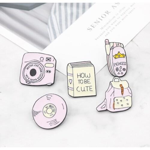 Zhijia Camera Enamel pins Polaroid Brooches Book Lapel pins CD Telephone Backpack Pins up Gift for Pink Lady best gifts